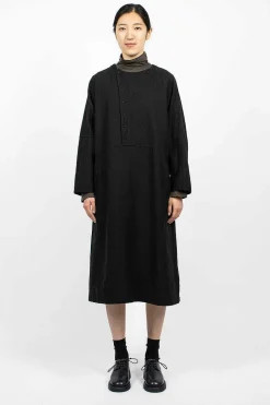 Vlas Blomme Half Button Dress Black| Dresses