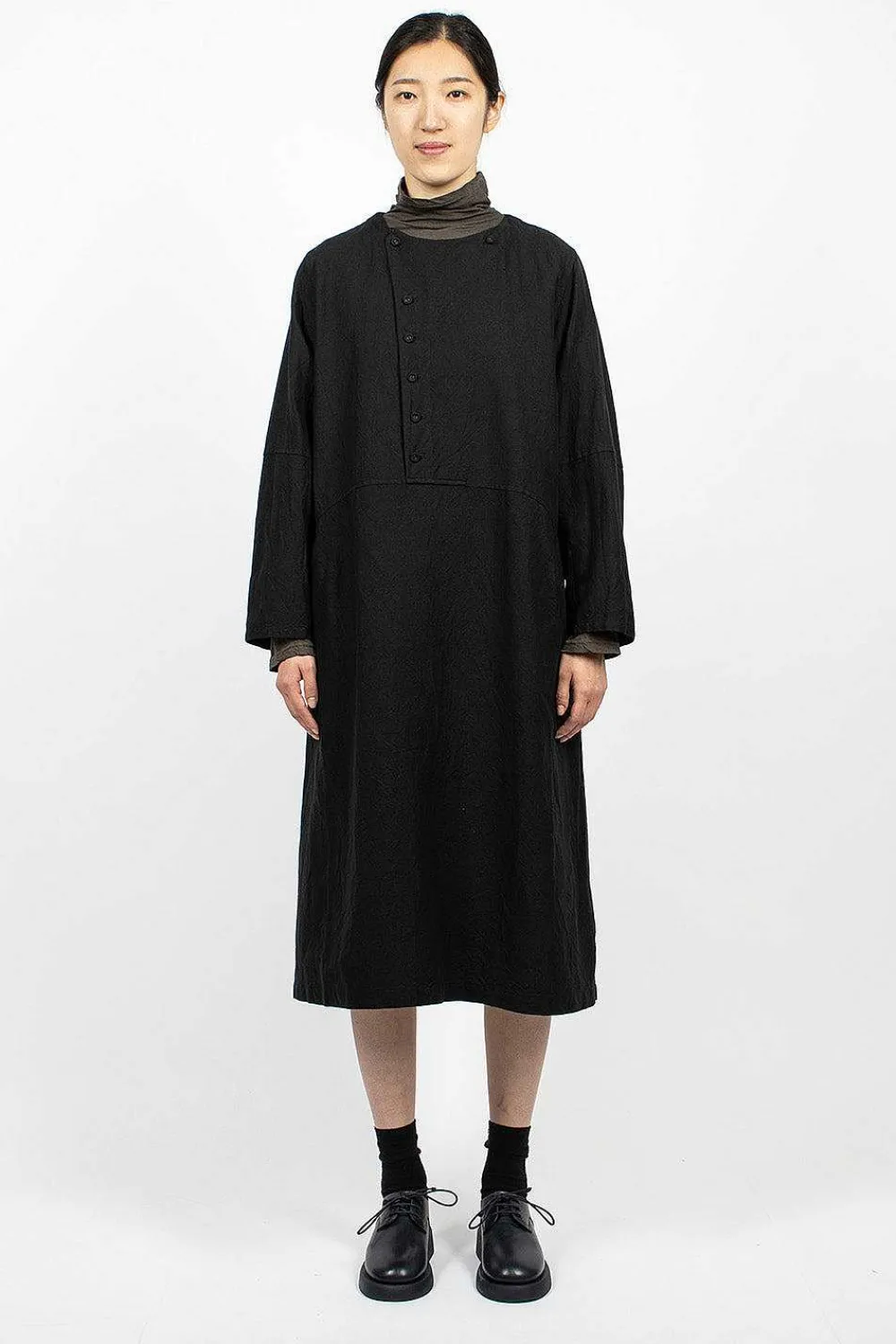 Vlas Blomme Half Button Dress Black| Dresses