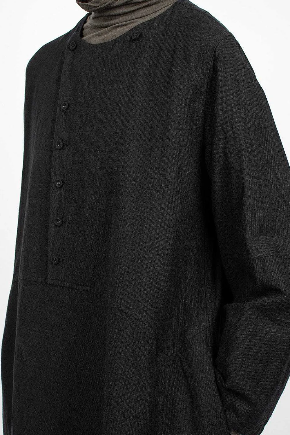 Vlas Blomme Half Button Dress Black| Dresses