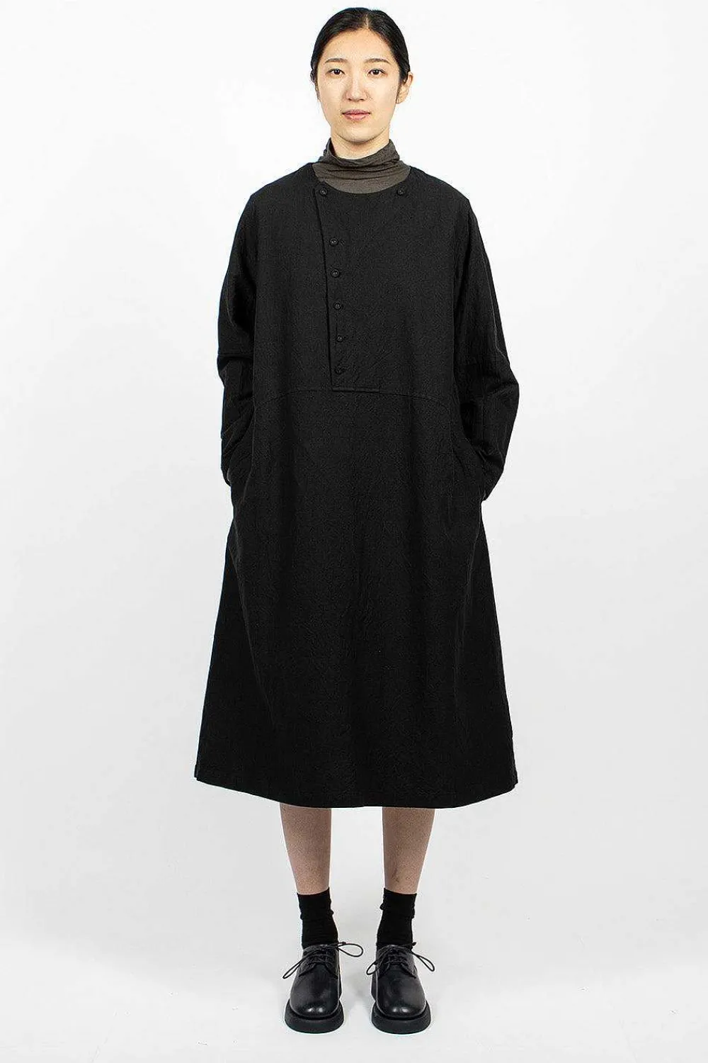 Vlas Blomme Half Button Dress Black| Dresses