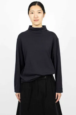 Margaret Howell High Neck Pullover Ink| Tops
