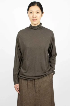 Vlas Blomme High Neck T-Shirt Olive| Tops