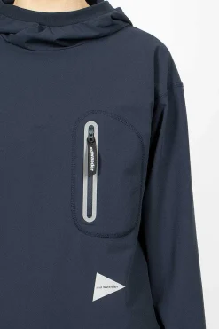 and wander Hybrid Pocket Hoodie Navy| Outerwear