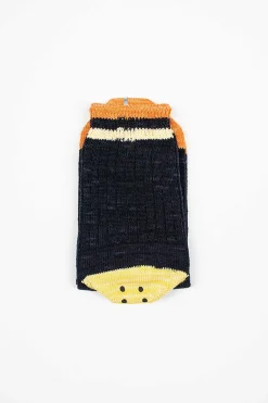 Kapital Ivy Rainbowy Happy Heel Socks Navy/Orange| Tights & Socks
