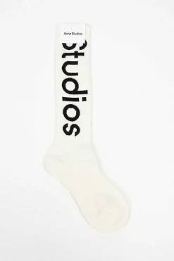 Acne Studios Jacquard Logo Knee High Socks White| Tights & Socks