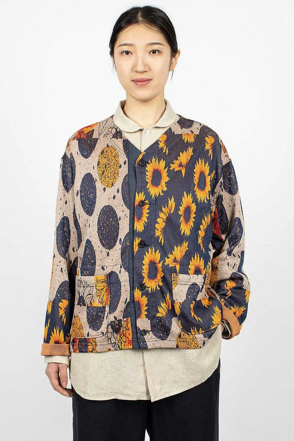 Engineered Garments FWK Knit Cardigan Red/Navy Sunflower| Tops