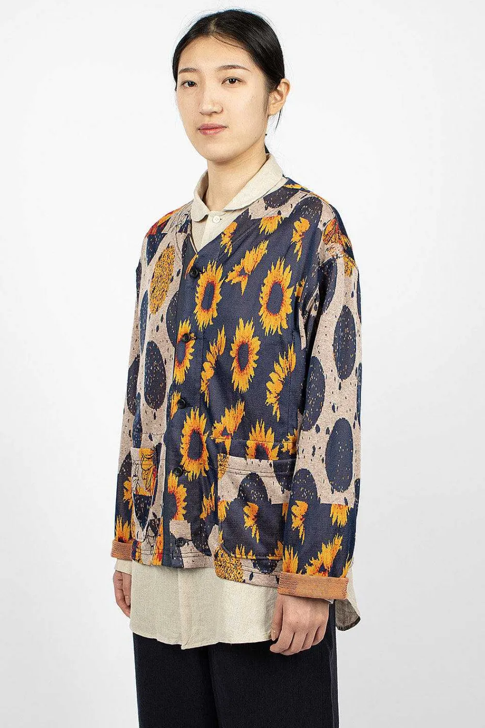 Engineered Garments FWK Knit Cardigan Red/Navy Sunflower| Tops