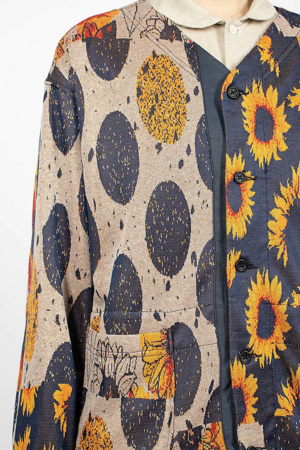 Engineered Garments FWK Knit Cardigan Red/Navy Sunflower| Tops