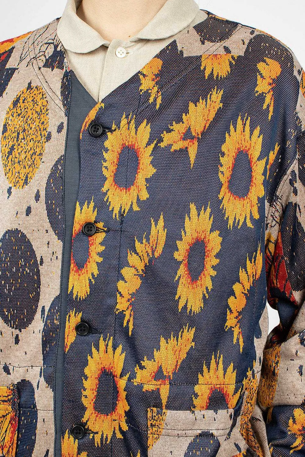 Engineered Garments FWK Knit Cardigan Red/Navy Sunflower| Tops