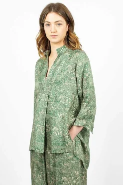 Daniela Gregis Kora Washed Silk Shirt Pine Drawing| Tops