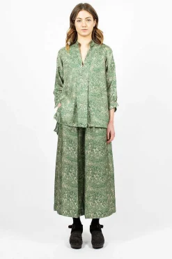 Daniela Gregis Kora Washed Silk Shirt Pine Drawing| Tops