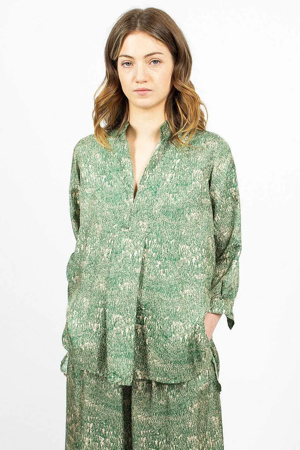 Daniela Gregis Kora Washed Silk Shirt Pine Drawing| Shirts