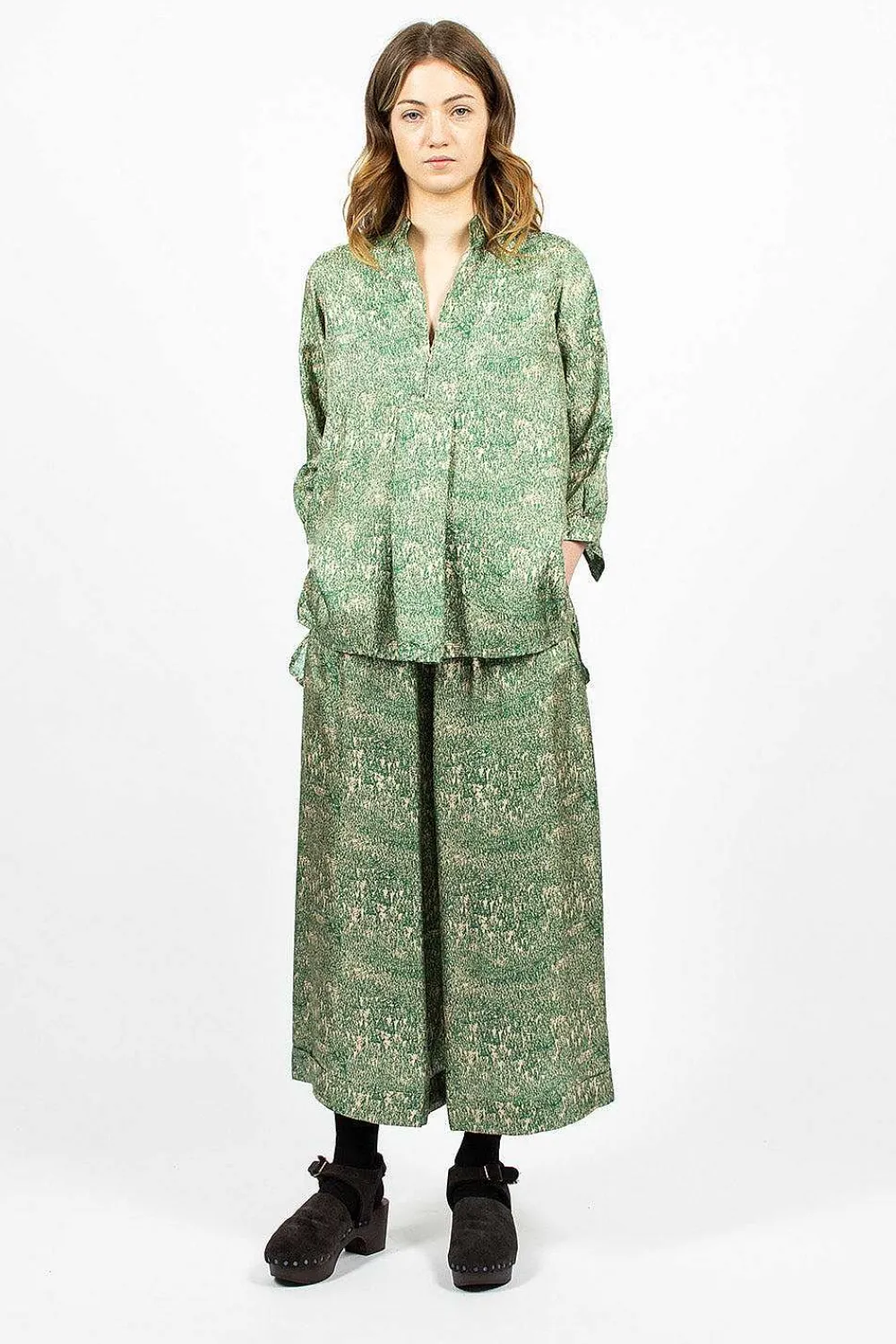 Daniela Gregis Kora Washed Silk Shirt Pine Drawing| Shirts