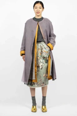 Dries Van Noten Layered Silk Coat Lilac| Outerwear
