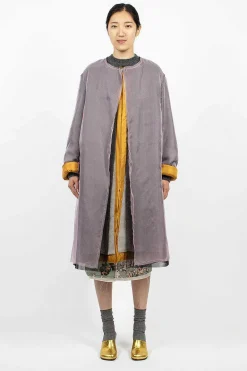 Dries Van Noten Layered Silk Coat Lilac| Outerwear
