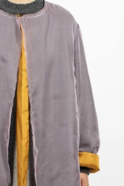 Dries Van Noten Layered Silk Coat Lilac| Outerwear
