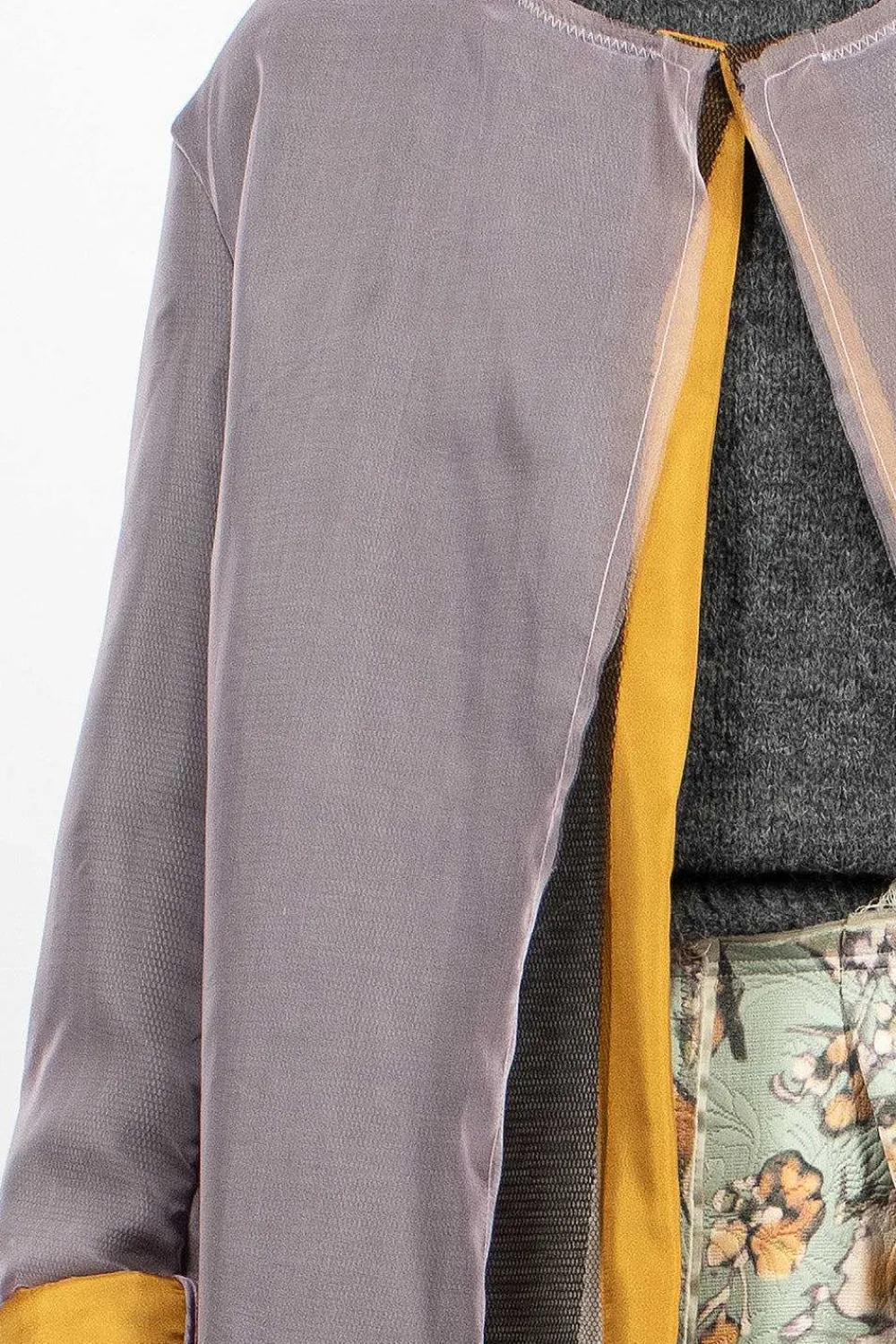 Dries Van Noten Layered Silk Coat Lilac| Outerwear