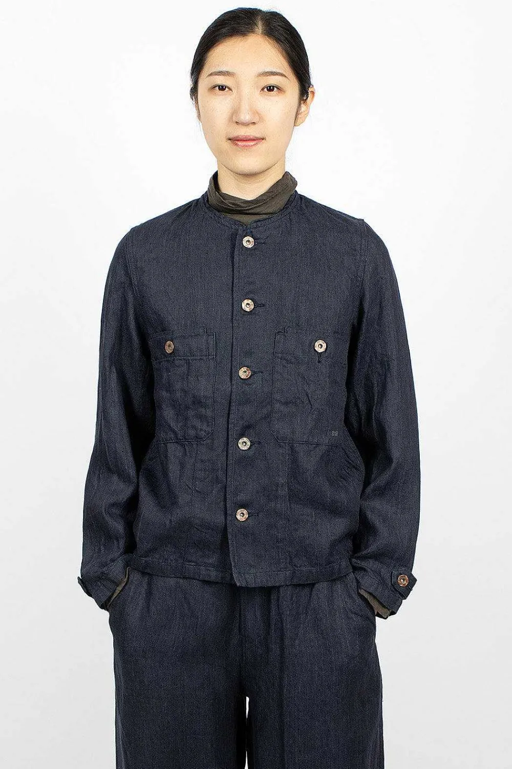 Vlas Blomme Linen Blouson Navy| Outerwear