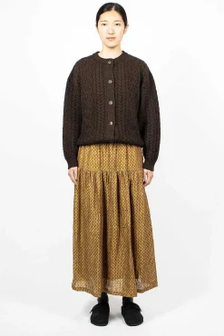 Ichi Antiquités Linen Dobby Skirt Camel| Skirts