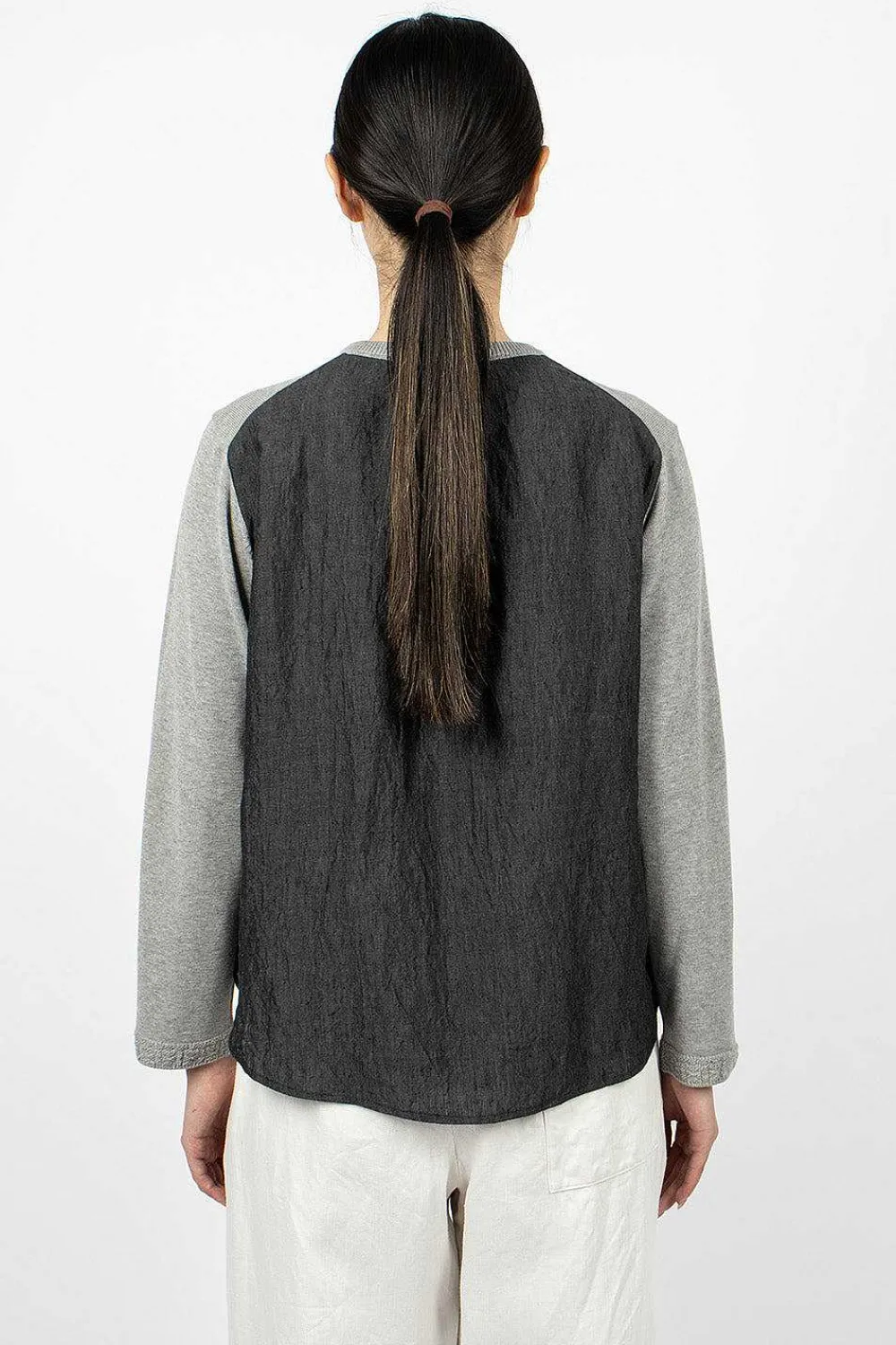 Vlas Blomme Linen Panel Cardigan Grey| Outerwear