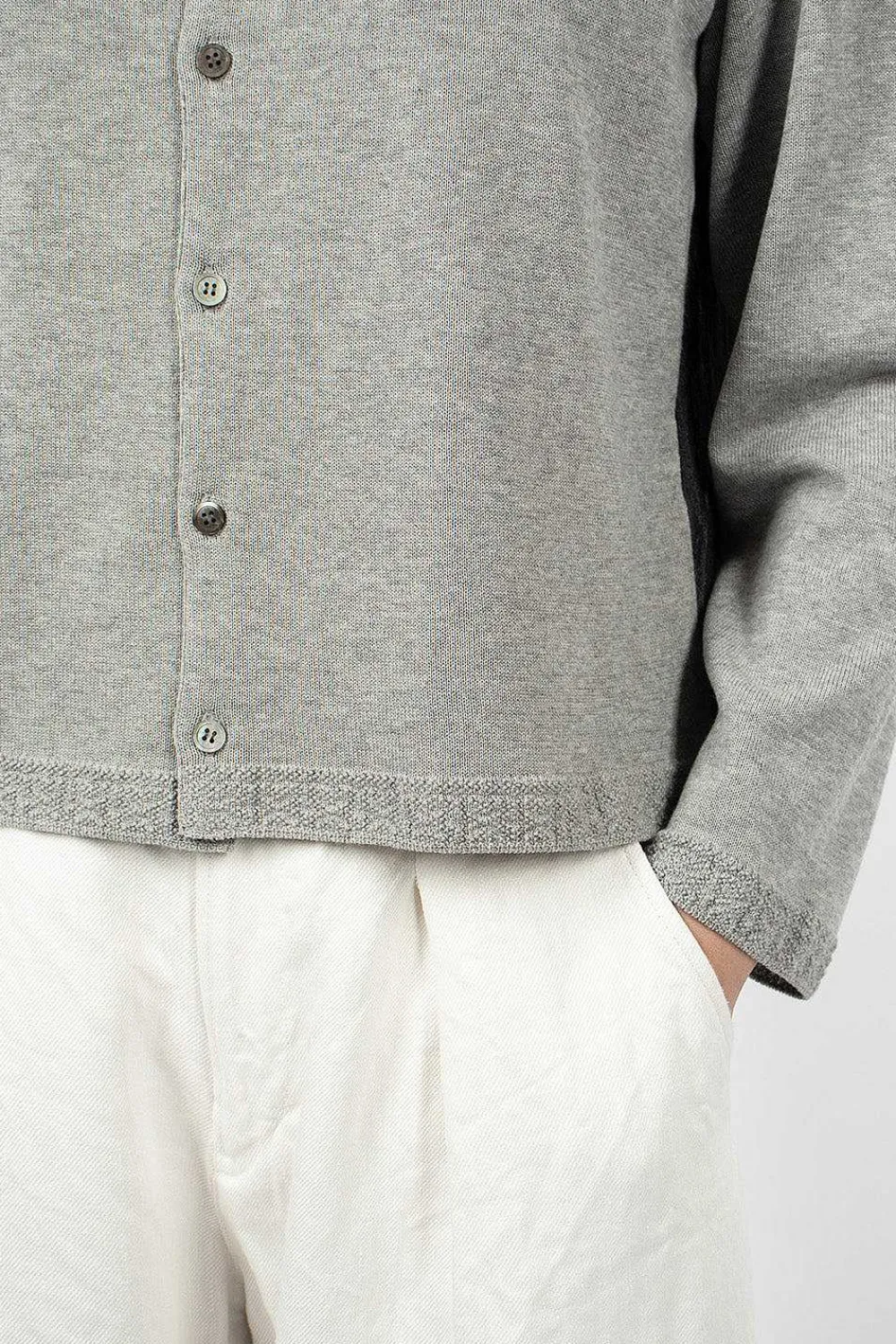 Vlas Blomme Linen Panel Cardigan Grey| Outerwear