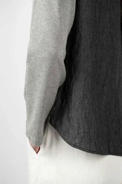Vlas Blomme Linen Panel Cardigan Grey| Outerwear