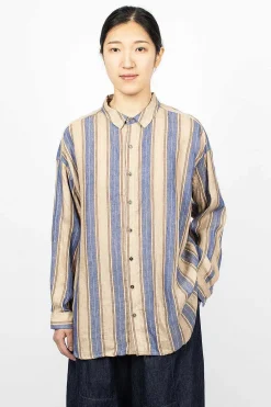 Ichi Antiquités Linen Stripe Shirt Blue| Shirts