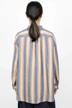 Ichi Antiquités Linen Stripe Shirt Blue| Shirts