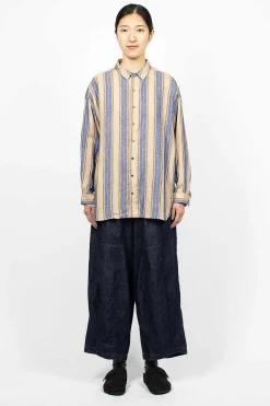 Ichi Antiquités Linen Stripe Shirt Blue| Shirts