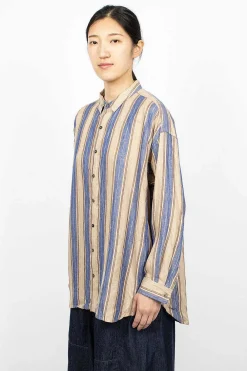 Ichi Antiquités Linen Stripe Shirt Blue| Shirts