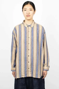 Ichi Antiquités Linen Stripe Shirt Blue| Shirts