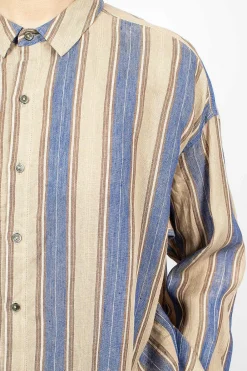 Ichi Antiquités Linen Stripe Shirt Blue| Shirts
