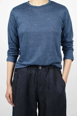 Vlas Blomme Linen T-Shirt Blue| Tops