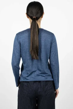 Vlas Blomme Linen T-Shirt Blue| Tops