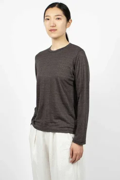 Vlas Blomme Linen T-Shirt Charcoal| Tops