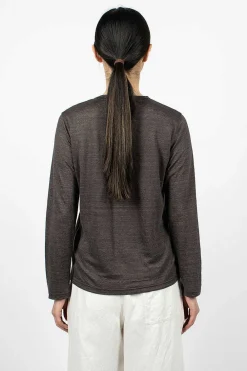 Vlas Blomme Linen T-Shirt Charcoal| Tops