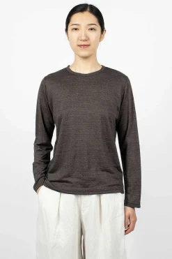 Vlas Blomme Linen T-Shirt Charcoal| Tops