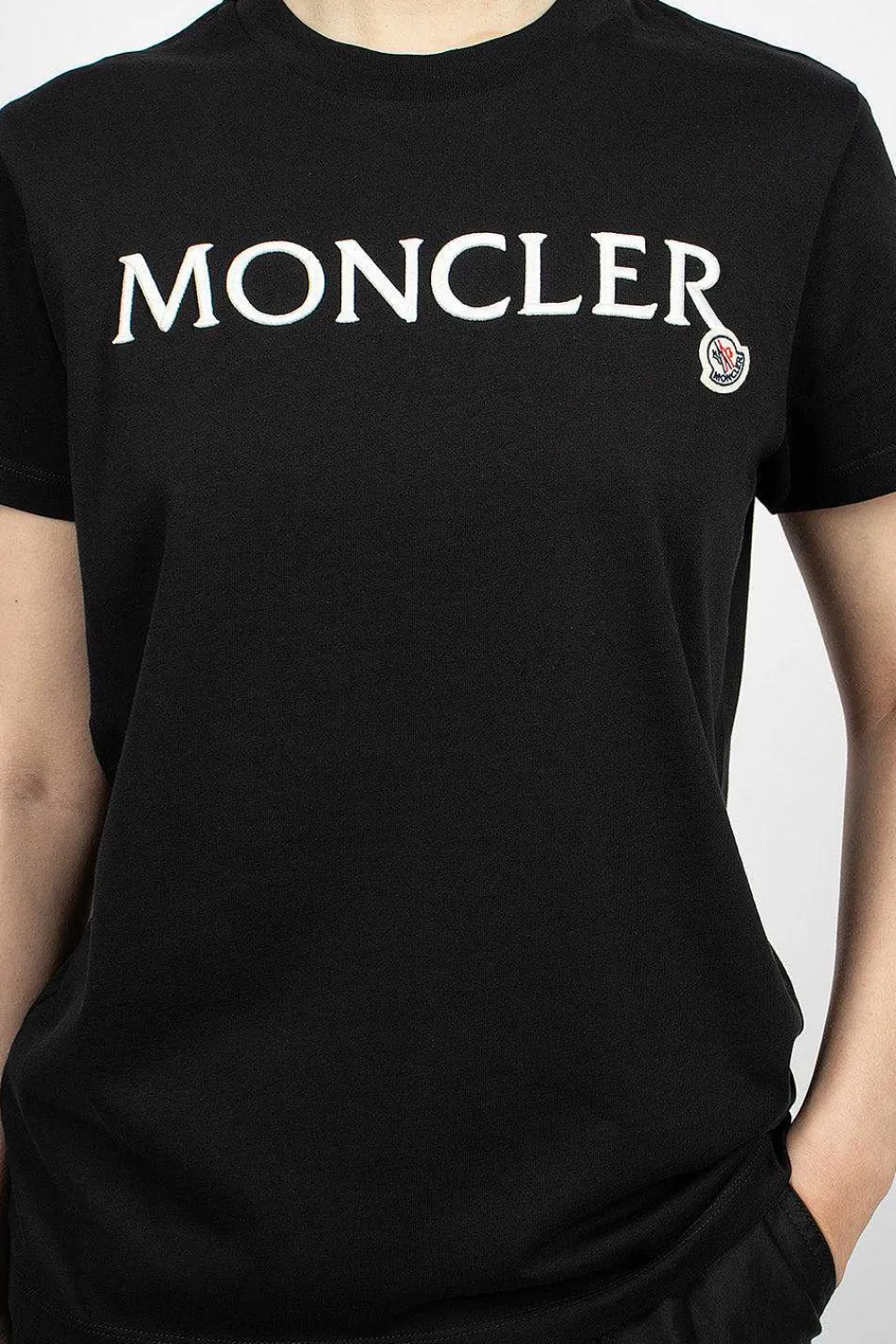 Moncler Logo Embroidered T-Shirt Black| Tops