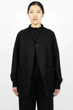 Margaret Howell Long Line Jerkin Waistcoat Black| Outerwear