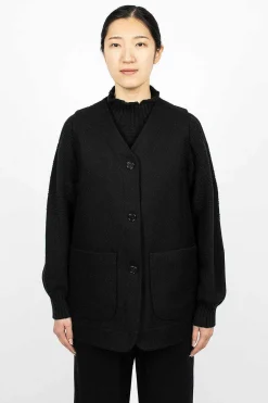 Margaret Howell Long Line Jerkin Waistcoat Black| Outerwear