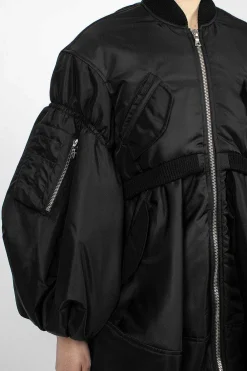 Simone Rocha Long Puff Sleeve Satin Bomber Black| Outerwear