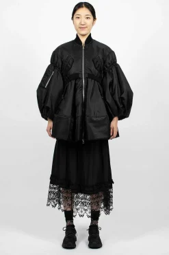 Simone Rocha Long Puff Sleeve Satin Bomber Black| Outerwear