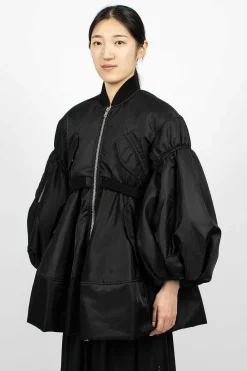 Simone Rocha Long Puff Sleeve Satin Bomber Black| Outerwear