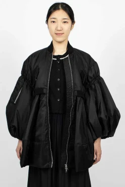 Simone Rocha Long Puff Sleeve Satin Bomber Black| Outerwear