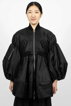 Simone Rocha Long Puff Sleeve Satin Bomber Black| Outerwear