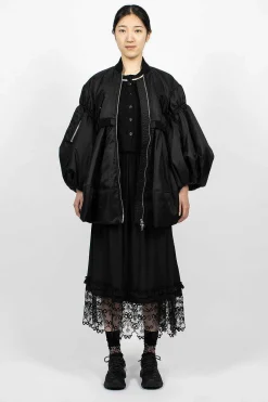 Simone Rocha Long Puff Sleeve Satin Bomber Black| Outerwear