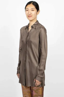 Dries Van Noten Long Viscose Shirt Grey| Shirts