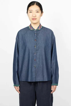 YMC Marianne Shirt Embroidered Indigo| Shirts