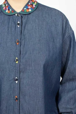 YMC Marianne Shirt Embroidered Indigo| Shirts