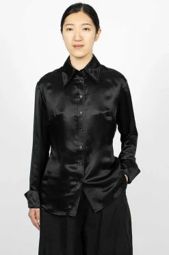 Acne Studios Mesh Collar Blouse Black| Shirts